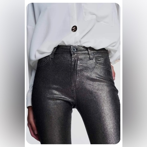 SILVER SNAKESKIN SNAKE JEANS PANTS MADE IN ITALY - Picture 3 of 10